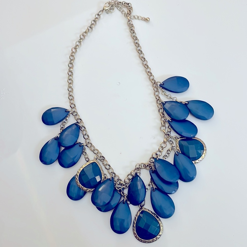 Acrylic Faceted Teal Blue Paddle Cluster Gold Tone